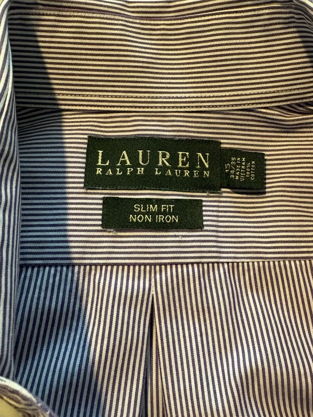 Men's Ralph Lauren Slim Fit Cotton Button-Down Purple Stripe Dress Shirt Size 15